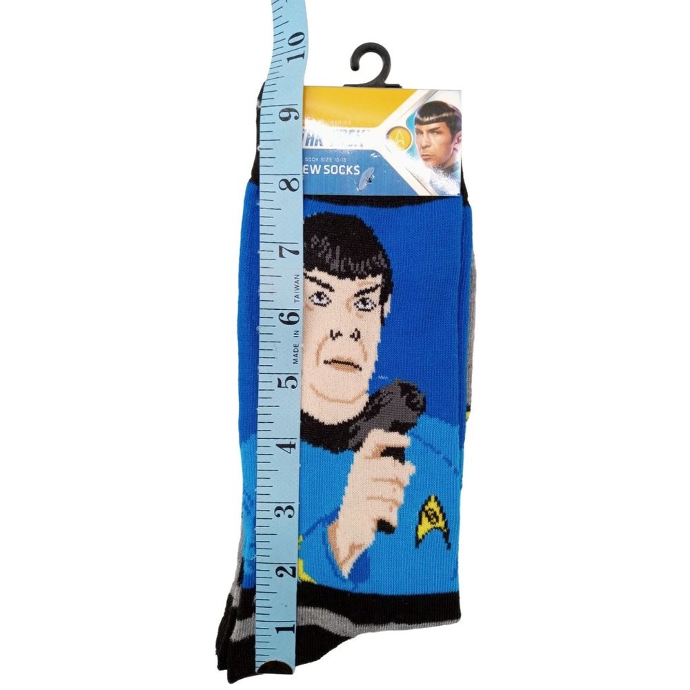 Spock Star Trek Phaser Socks Crew Cut Novelty Official Space TV Men Size 13 Blue - Picture 4 of 4